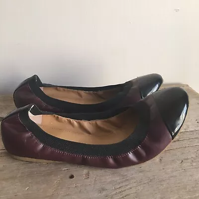 J CREW Women’s Marley Burgundy Leather Black Patent Cap Toe Flats Size 9.5 • $22.12