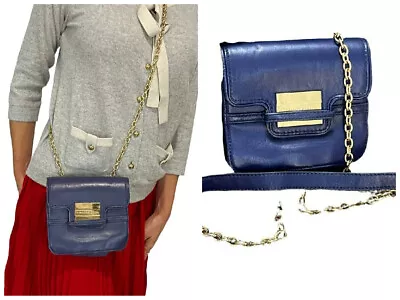  Z Spoke Zac Posen Americana Mini Royal Blue Leather Cross Body Bag Gold Chain • $42.49