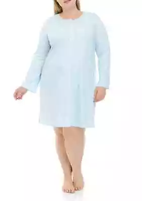 New $72 MISS ELAINE Cuddle Knit Powder Blue Honeycomb Pointelle Nightgown Sz 2X • $21.95