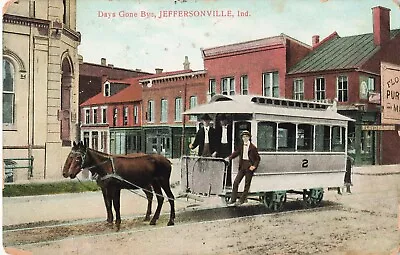 Horse Drawn Trolley Jeffersonville Indiana Postcard DF19 • $10