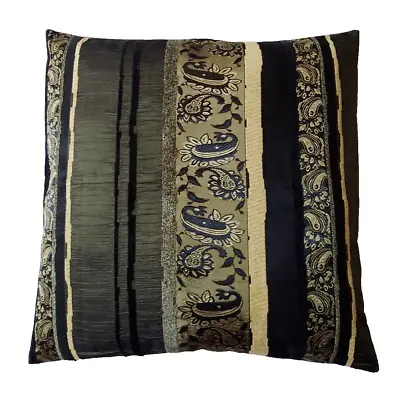 Oriental Paisley Silk Ethnic Boho Stripe Cushion Cover Green Black Clearance • £4.99