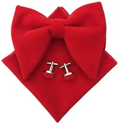 Mens Pre-Tied Oversized Bow Tie Tuxedo Velvet Bowtie Cufflinks Hankie Combo S... • $30.33