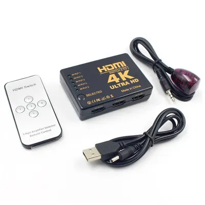 4K HDMI Switch Switcher Selector 5 Input Splitter Hub IR Remote For HDTV PS3 • £6.79