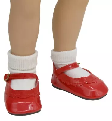 Red Scalloped Patent Leather Mary Janes Dress Shoes Fit 23  My Twinn Size Doll • $9.99