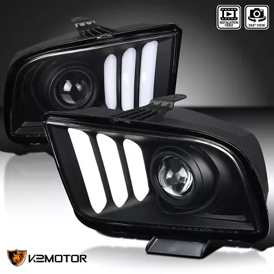 Black Fits 2005-2009 Ford Mustang LED Tube Projector Headlights Lamps Left+Right • $209.38