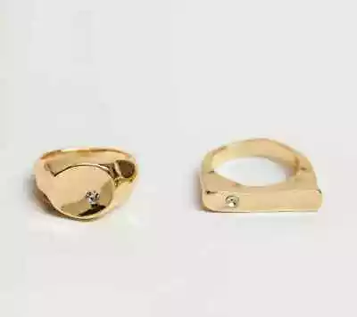 BNWT: 24K Gold-plated Combined Nail Ring 2 Set From Mango: Colour: Golden: LARGE • £9.99