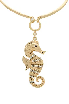 Women Necklace Gold Metal Fashion Jewelry Seahorse Pendant Nautical Earrings Set • $15.99