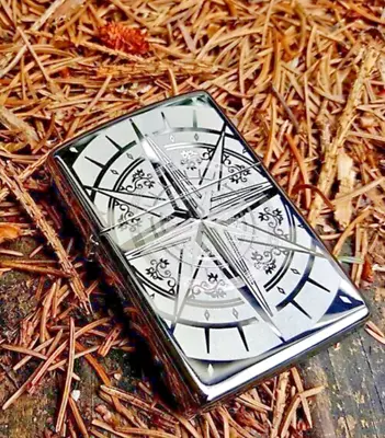 New Zippo Lighter Laser Engraved Nautical Compass Star Black Ice® Chrome Boxed • £39.40