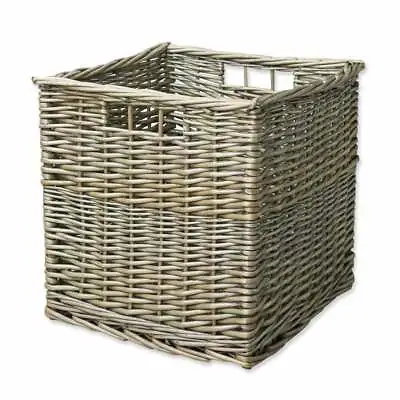 £50 • Buy Wicker Storage Cube Basket Antique Wash Shelving Unit Woven Square Handles Deep