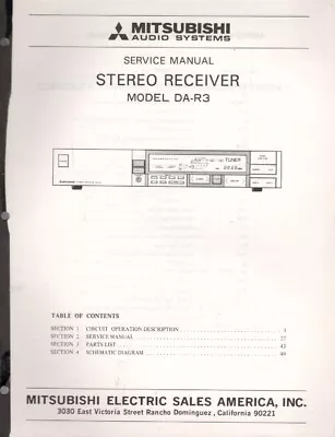 Mitsubishi - DA-R3 Receiver - Original Service Manual • $5.99