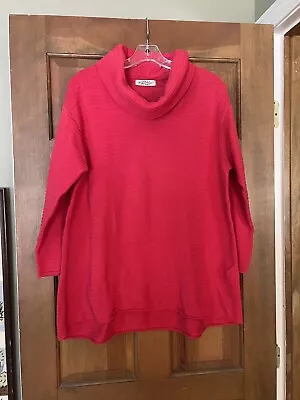 Margaret Winters Top L Large Ribbed Cowl Neck Coral High Low Hem 3/4 Sleeve • $17