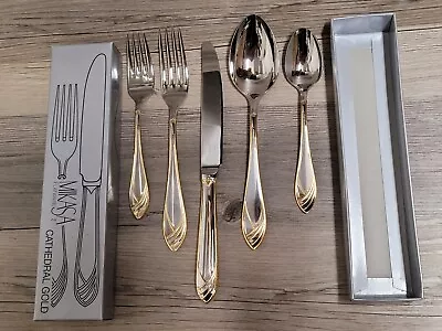 Mikasa 18-8 Cathedral Gold Stainless Flatware 5 Piece Place Setting Japan Rare • $99.99