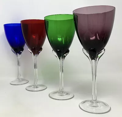 Murano Glass Goblets Hand Blown Crystal Blue Green Red Purple Stemware Wine 9.75 • $49.95