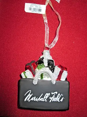 MARSHALL FIELD'S CHRISTMAS ORNAMENT SHOPPING BAG W/ PRESENTS CLOCK NWT • $24.95