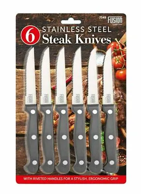 Steak Knives Stainless Steel Table Knife Kitchen Cutlery Serrated Edge Set Of 6  • £5.95