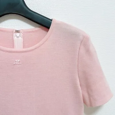 Courreges Vintage Logo Embroidered Pink Knit Dress Woman 11AR/S/M Belt Set Japan • $125