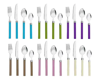 16 PCS Cutlery Set Stainless Steel Colour Handle Knife Fork Spoon Set • £10.99