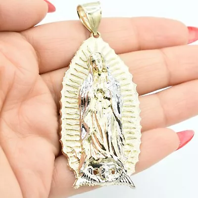 3  Diamond Cut Two Tone Virgin Mary Pendant Charm Real 10K Yellow White Gold • $769.99