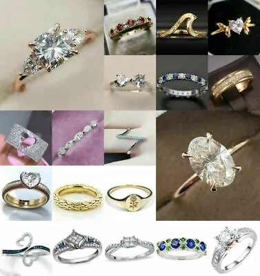 $1.88 • Buy Fashion 925 Silver Rings Jewelry Women Cubic Zirconia Wedding Ring Size 6-10