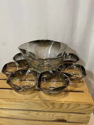 Vintage 50's 7 Pc. Bowl Set Dorothy Thorp Tri-Cornered Silver Ombre/Mercury Fade • $119.95