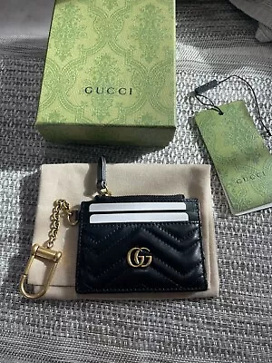 New Womens GUCCI GG Marmont Leather Coin Card Holder Keychain • $59