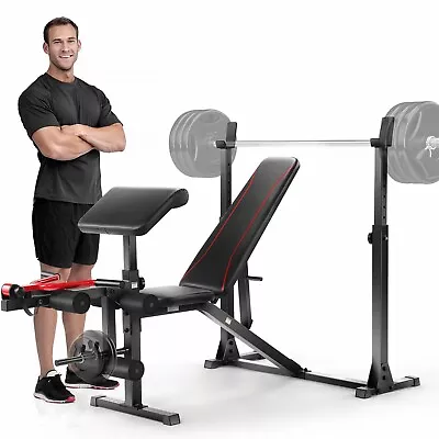 900lbs Olympic Weight Bench Set With Barbell Rack Preacher Curl For Home Gym US • $168.99