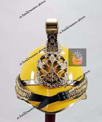 Brass Designer Yellow Finish Vintage Style Replica Fireman Helmet Wearable Gift • $146.27