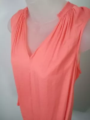 ANA Womens Small Satin Coral Pink Sleeveless Peated Relaxed Blouse V-Neck Top  • $8.99