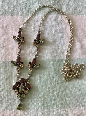 £8 • Buy Sterling Silver 925 Garnet Citrine Peridot Necklace Adjustable Length