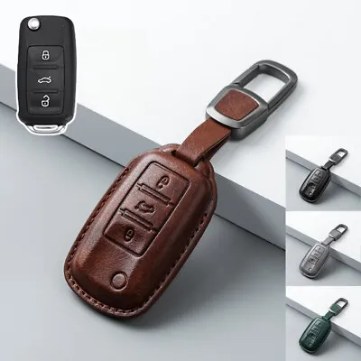 Genuine Leather Car Key Case Cover For VW Beetle Polo Golf Scirocco MK5 Tiguan • $25.80