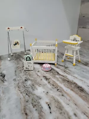 Dollhouse Playpen Swing High Chair White Yellow Accents 1:12 Raggedy Ann Andy • $30