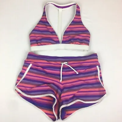 Athleta Tulum T-back Striped Bikini Top Shirt Bottom Swimsuit Bathing Pink Small • $34.99