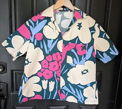 Marimekko X Uniqlo 100% Cotton Short Sleeve Floral Shirt Button Up Top -  Size M • $9.99