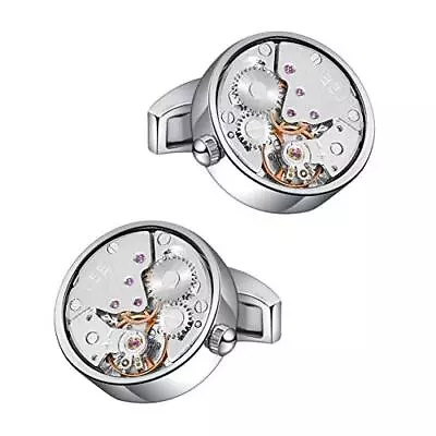 Watch Movement Cufflinks Silver Vintage Steampunk For Men's Father's Day Delu... • $33.82