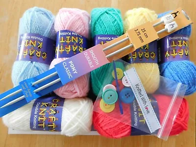 BEGINNERS KNITTING KIT Learn To Knit Complete Instructions Patterns Needles YARN • £13.50