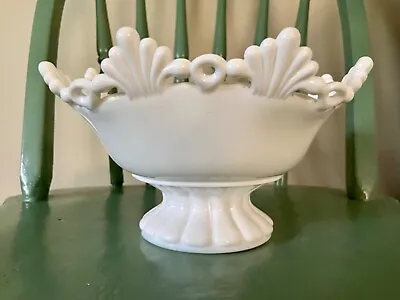 Vintage Westmoreland Ring & Petal White Milk Glass Footed Square Bowl  • $29.95
