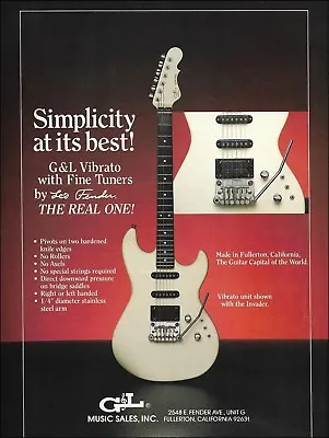 1987 G&L Invader Guitar W/ Vibrato Fine Tuners Designed By Leo Fender Ad Print • $4