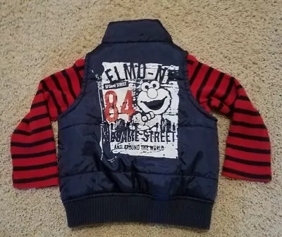 SESAME STREET 2 Pc Elmo Puffer Navy Vest & Thermal Shirt Toddler 18-24 Months • $17