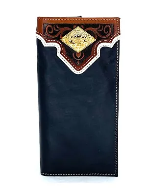 Western PU Leather Wallet Longhorn Concho Rodeo Bifold Checkbook Black 7.5 • $14.99