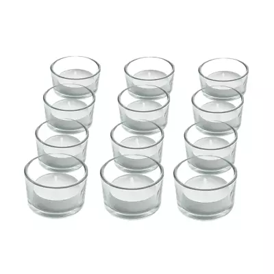 £7.45 • Buy Set Of 12 Circle Tea Light Pillar Candle Holders Modern Clear Glass Design Zeno
