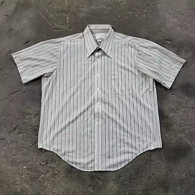 Vintage Dectolene By Arrow Shirt Mens 17 1/2 Brown Stripe Button Up Disco Hippy • $24