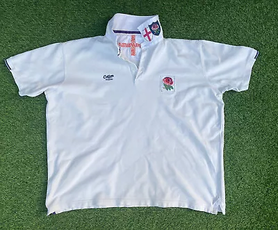 COTTON TRADERS England Rugby Shirt Cream Retro Men's 2X LARGE • £15.95