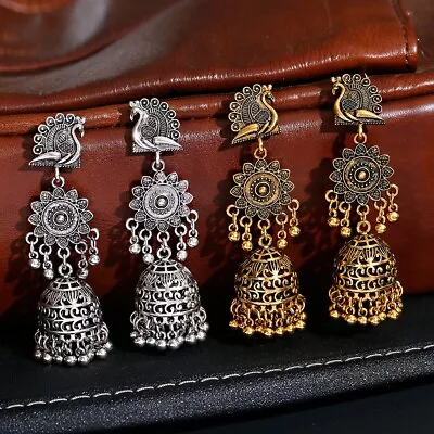 Vintage Golden Jhumka Geometric Dangle Earrings Bead Tassel Indian Drop Earrings • $3.29