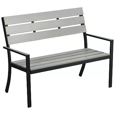 Outsunny 2 Seater Garden Bench With Steel Frame Garden Loveseat 122x65x92cm Grey • £69.99