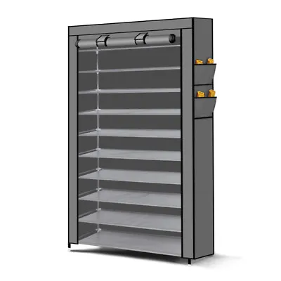 $84.63 • Buy 10 Tier Shoe Rack Portable Storage Cabinet Organiser Wardrobe Grey Cover Levede