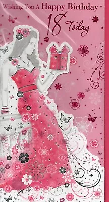 18th Birthday Card Slim Fold Out Female Design Prelude Size 24cm X 14cm • £2.49