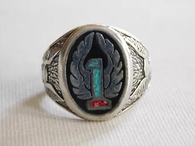 G&S Southwest Turquoise Coral Inlay Flying Number 1 Biker  Ring Sz 13 • $70