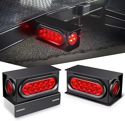 2x LED Trailer Steel Trailer Light Boxes Housing Brackets Kit 6  Oval Lights Red • $65.99