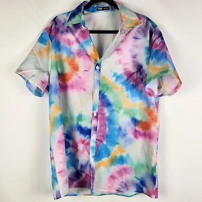 Romwe Mens Casual Shirt Size XXL Rainbow Tie Dye Button Up Festival Hippie Boho • $15