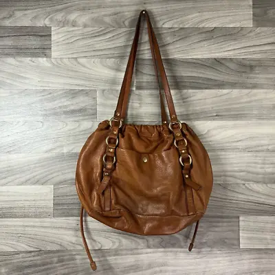 J.Crew Womens Hobo Handbag Brown Leather Drawstring Outer Pocket Hardware S • $33.90